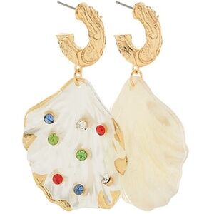 Shell Dangling Texture Metal Hoops